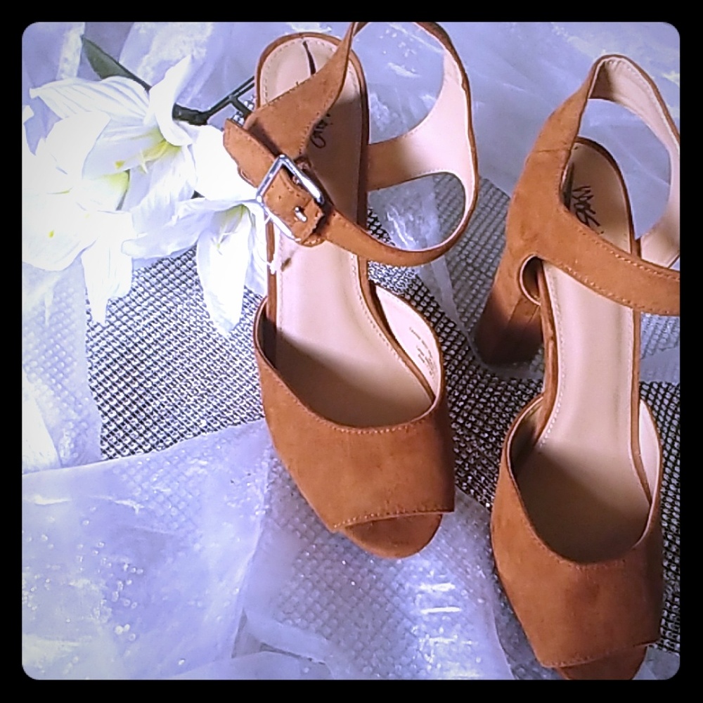 Brown chunky heel shoes with ankle straps